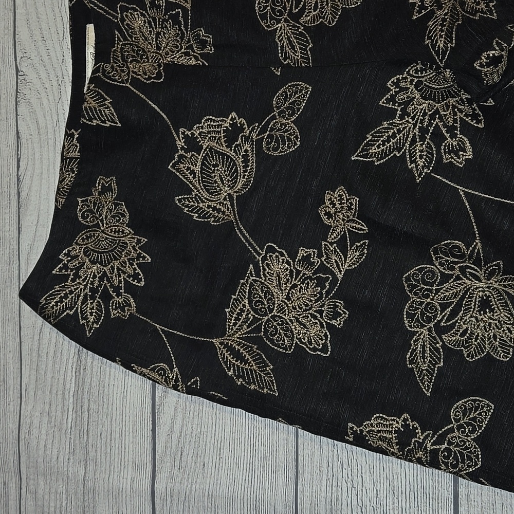 Tommy Bahama Women's Floral Embroidered Silk Pants Black and Tan Size 10 - Picture 3 of 9